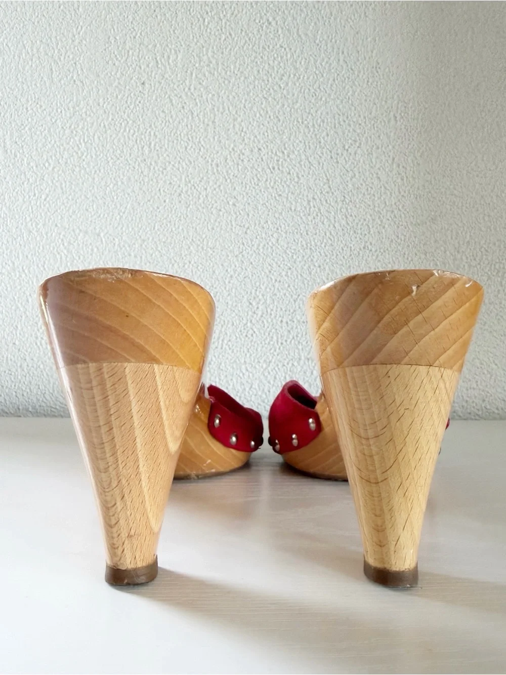 Chanel Red Suede CC Logo Wood Mule Heels EU 39
